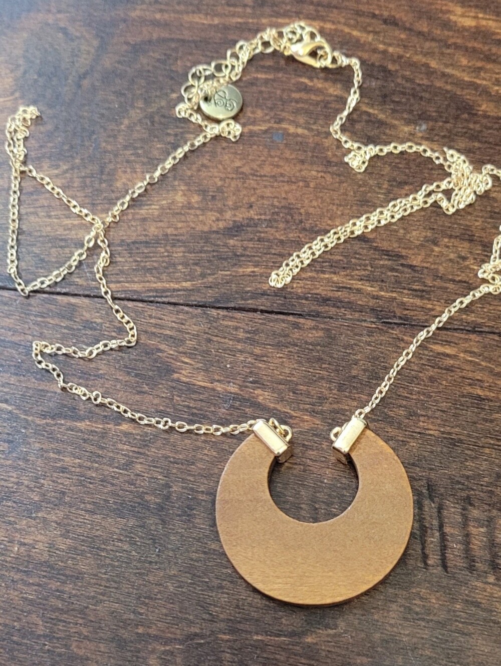 (12) PLUNDER Gold-Tone Necklaces With Wood Pendants